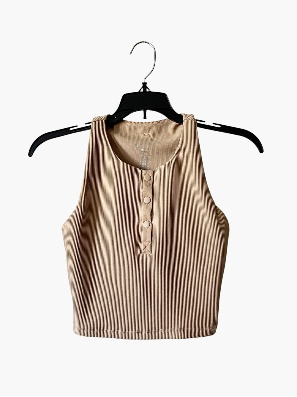 Buffbunny Collection Ribbed Cropped Tank Top Women's Size M Beige Button Placket
